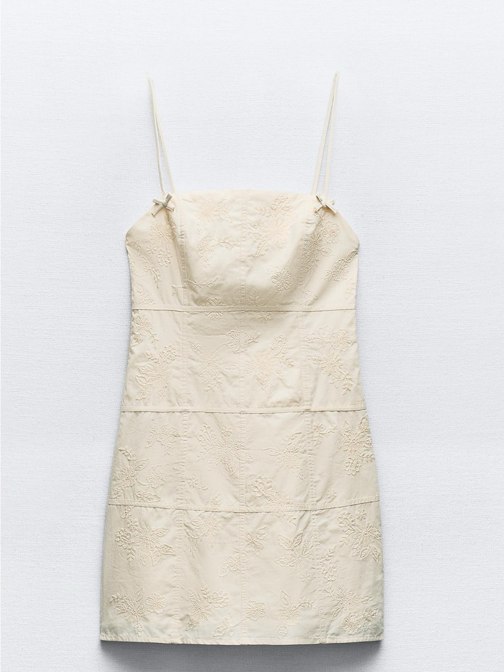 Zara Cream Embroidered Mini Slip Dress
